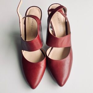 Franco Sarto | “TRISH” Burgundy Leather Slingback Side-Buckle Heels | Size US 8M